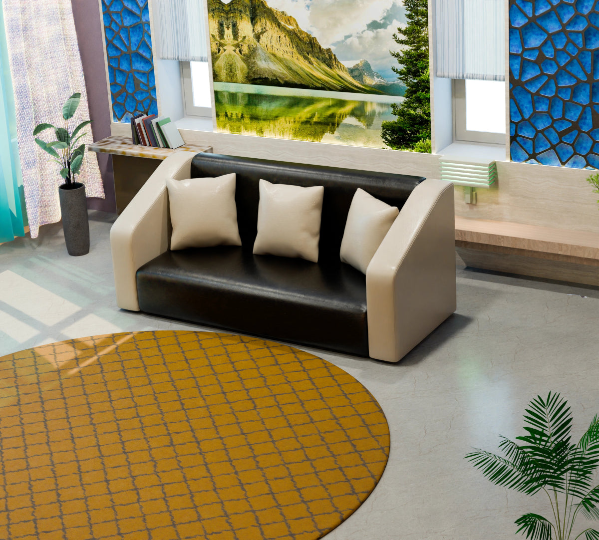 Essentia Dual Colour Leatherette Sofa With Fiberfill Pillows - Sekar Lifestyle