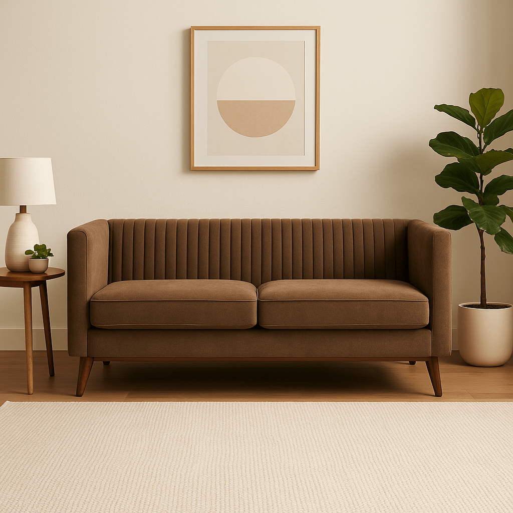 Mumbai Comfort Sofa – Premium 3 - Seater Velvet Sofa with Teak Finish Legs - Sekar Lifestyle