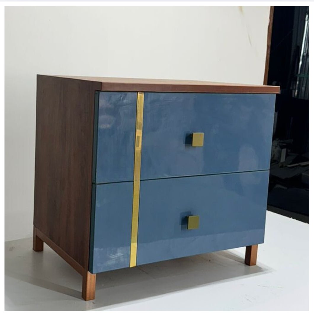 Blue and Walnut Gold Accent Drawer Cabinet - Sekar Lifestyle