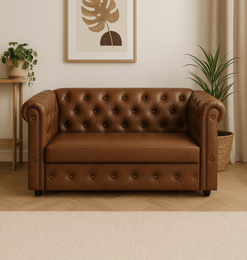 Chester Mini Sofa – Compact Chesterfield Style 2 - Seater in Black, Brown & Beige - Sekar Lifestyle