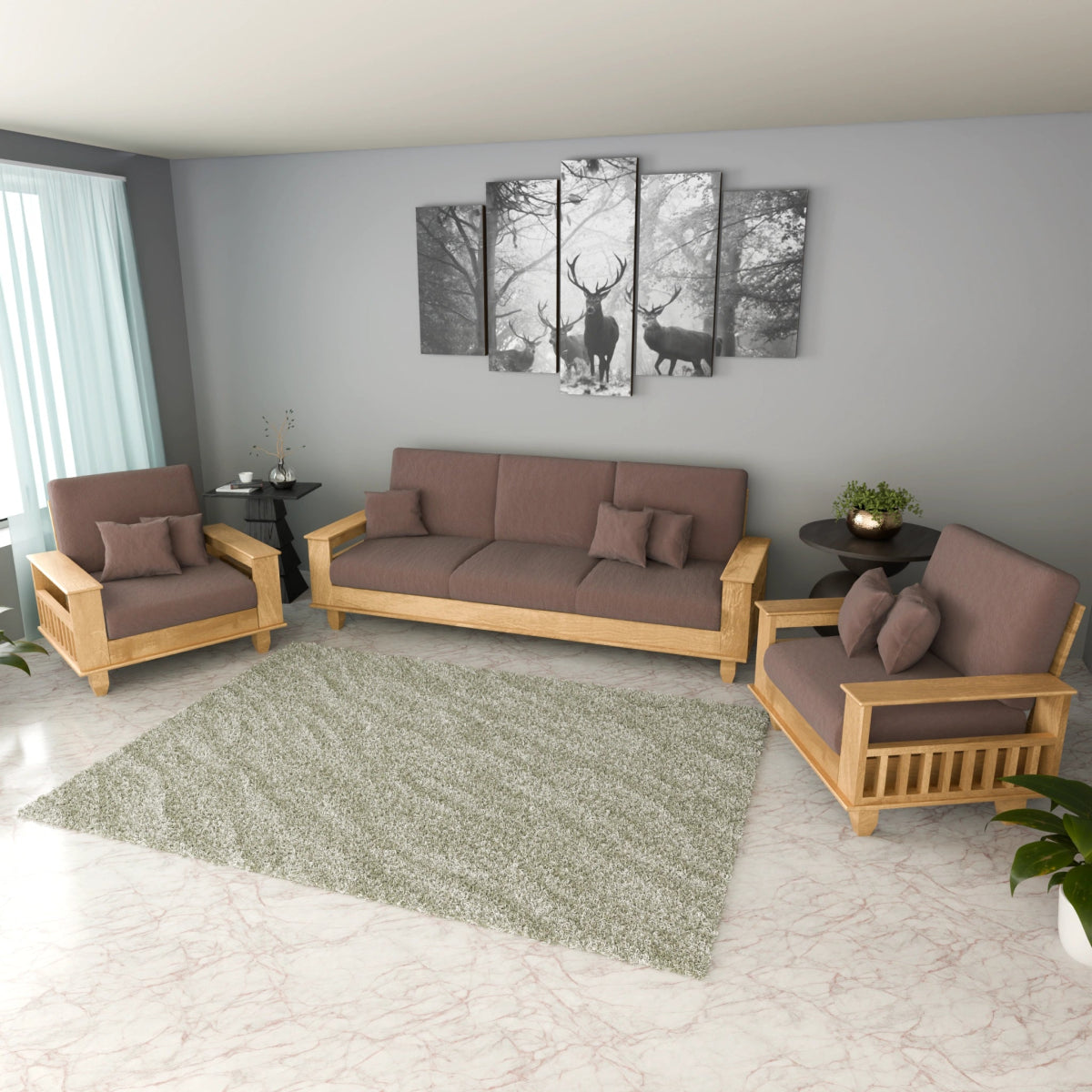 China Teak Heritage Wooden Sofa Set – Premium Furniture with Cushions & Pillows - Sekar Lifestyle