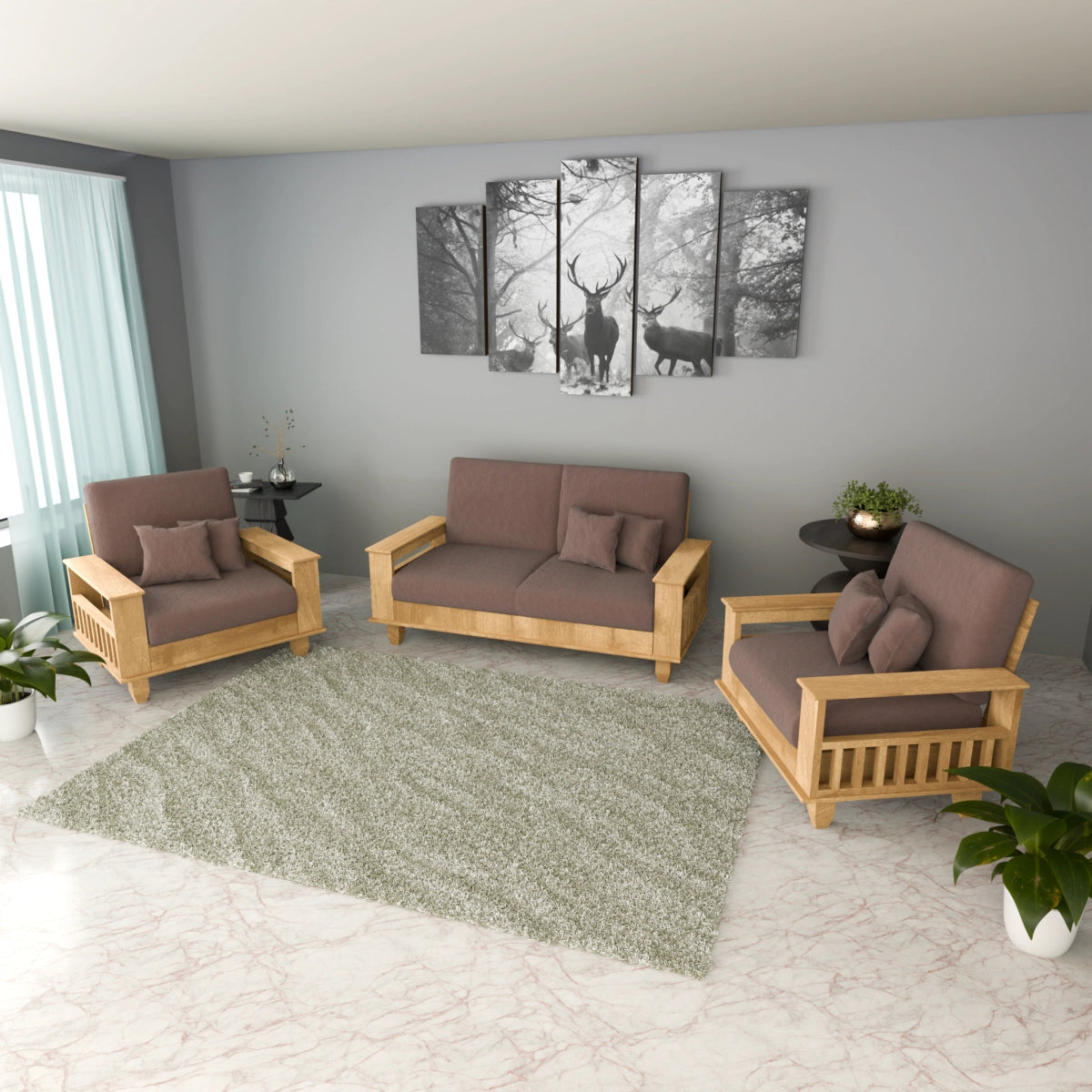 China Teak Heritage Wooden Sofa Set – Premium Furniture with Cushions & Pillows - Sekar Lifestyle