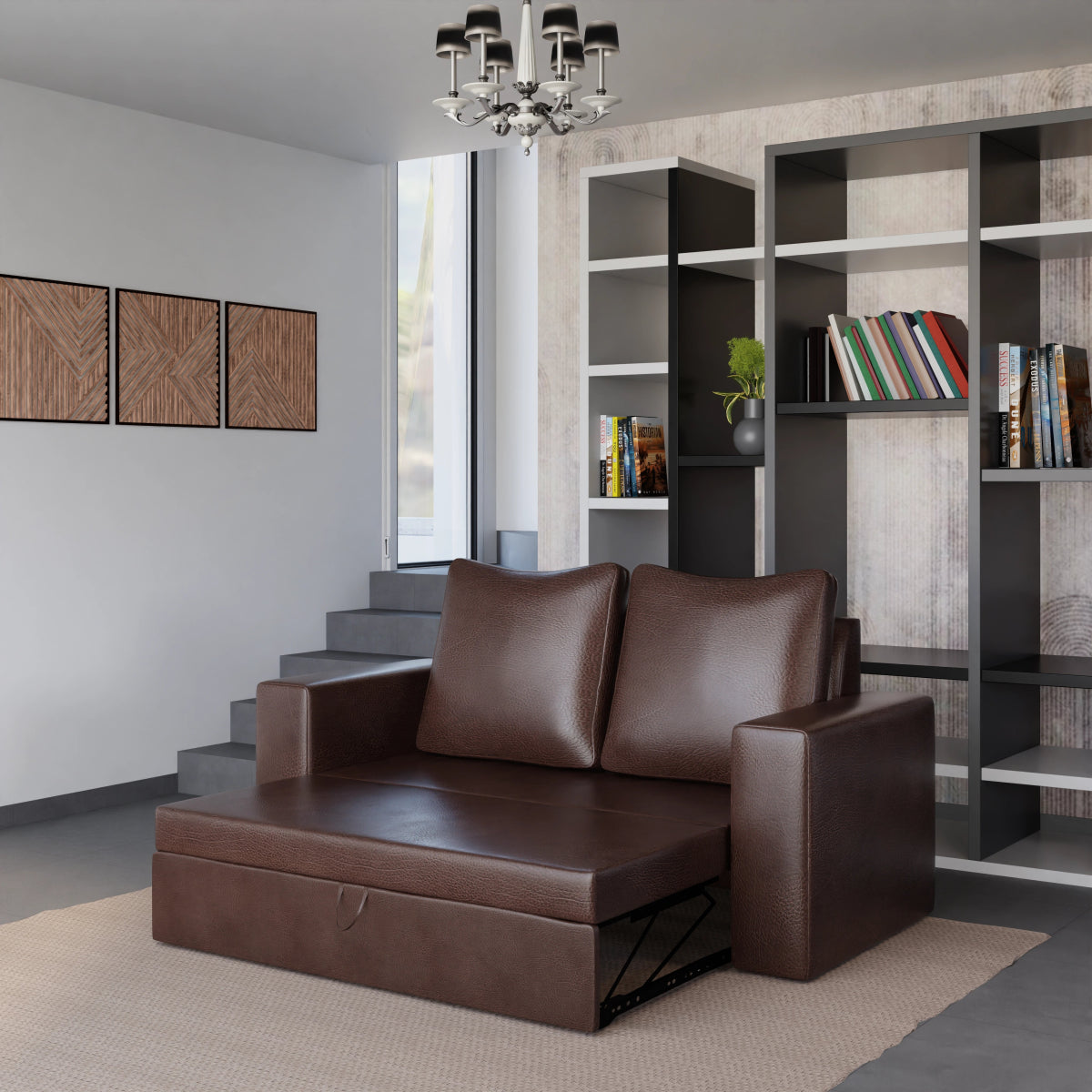 Leatherette FlexiCouch Sofa Cum Bed With Pillows - Sekar Lifestyle