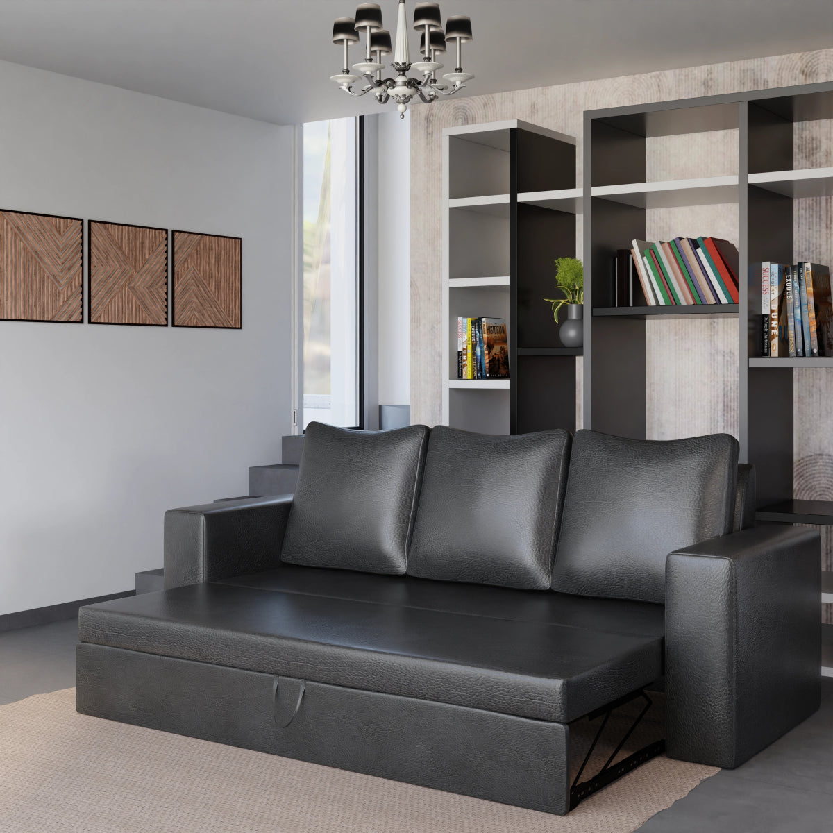 Leatherette FlexiCouch Sofa Cum Bed With Pillows - Sekar Lifestyle