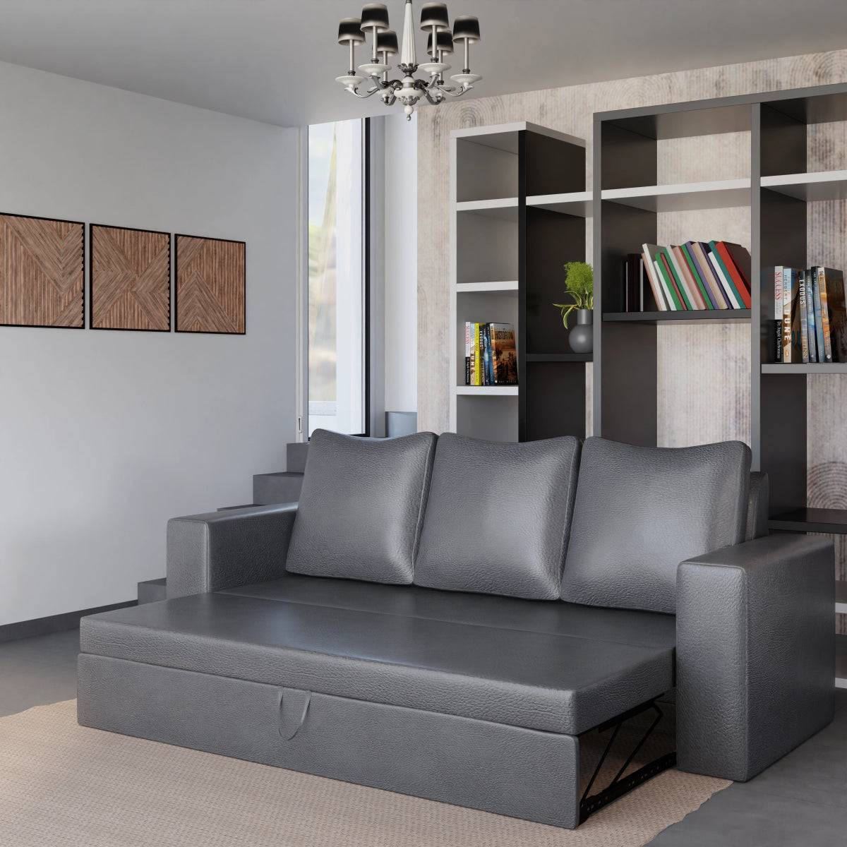 Leatherette FlexiCouch Sofa Cum Bed With Pillows - Sekar Lifestyle