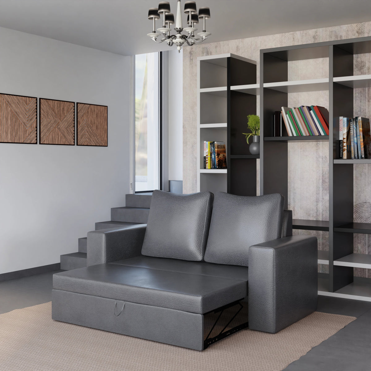 Leatherette FlexiCouch Sofa Cum Bed With Pillows - Sekar Lifestyle