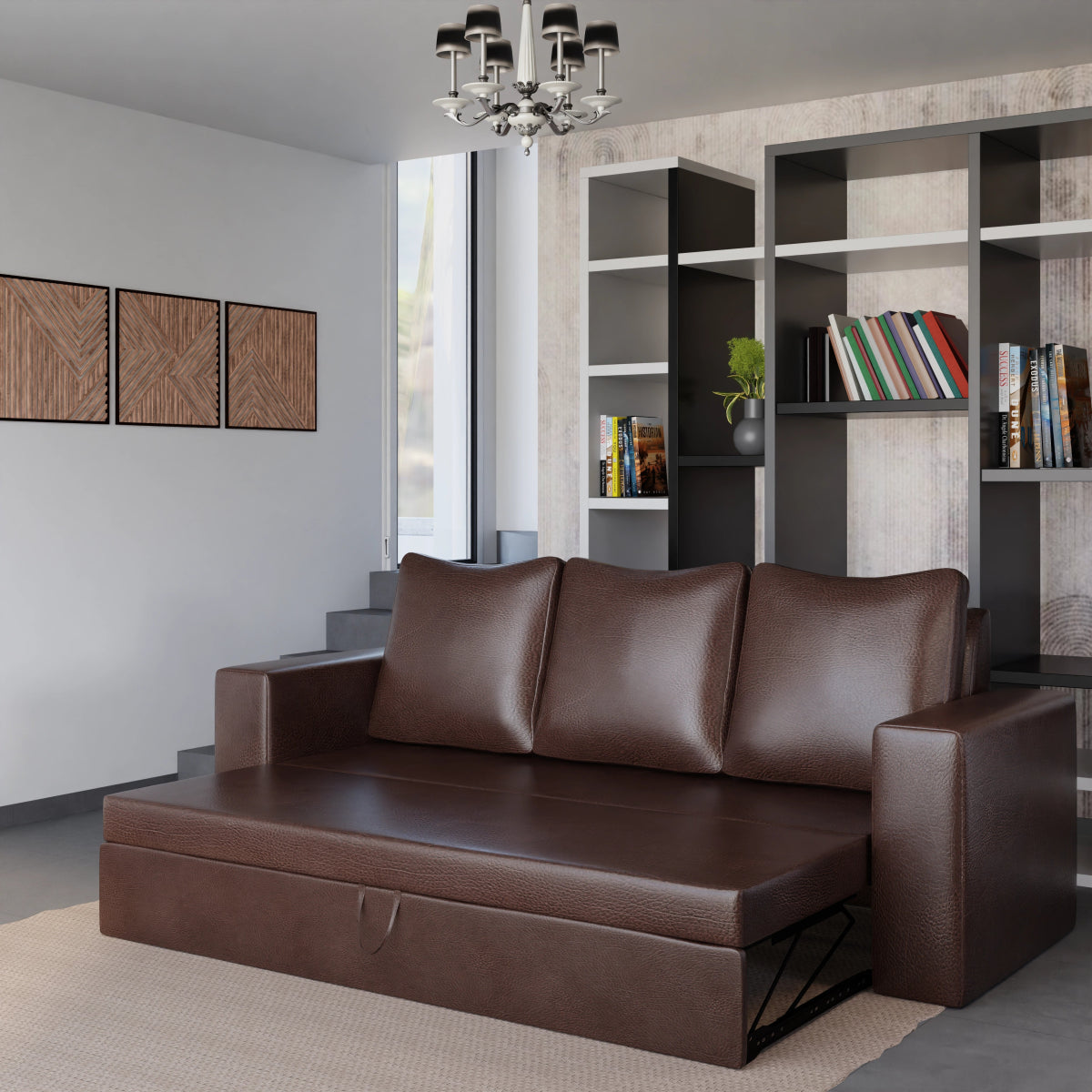 Leatherette FlexiCouch Sofa Cum Bed With Pillows - Sekar Lifestyle