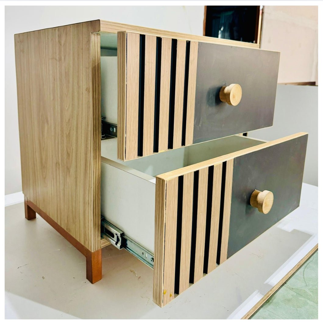Natural Wood & Charcoal Drawer Cabinet - Sekar Lifestyle