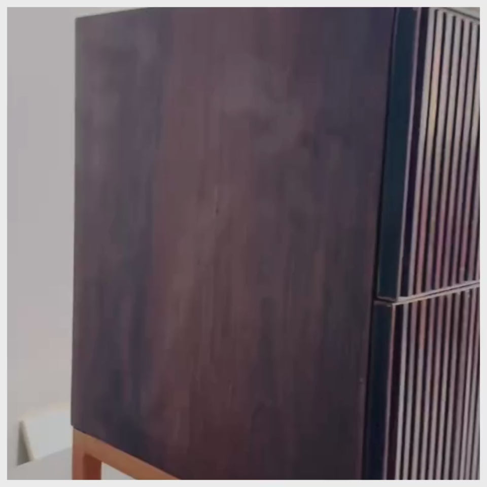 Walnut and Grey Ribbed Drawer Cabinet