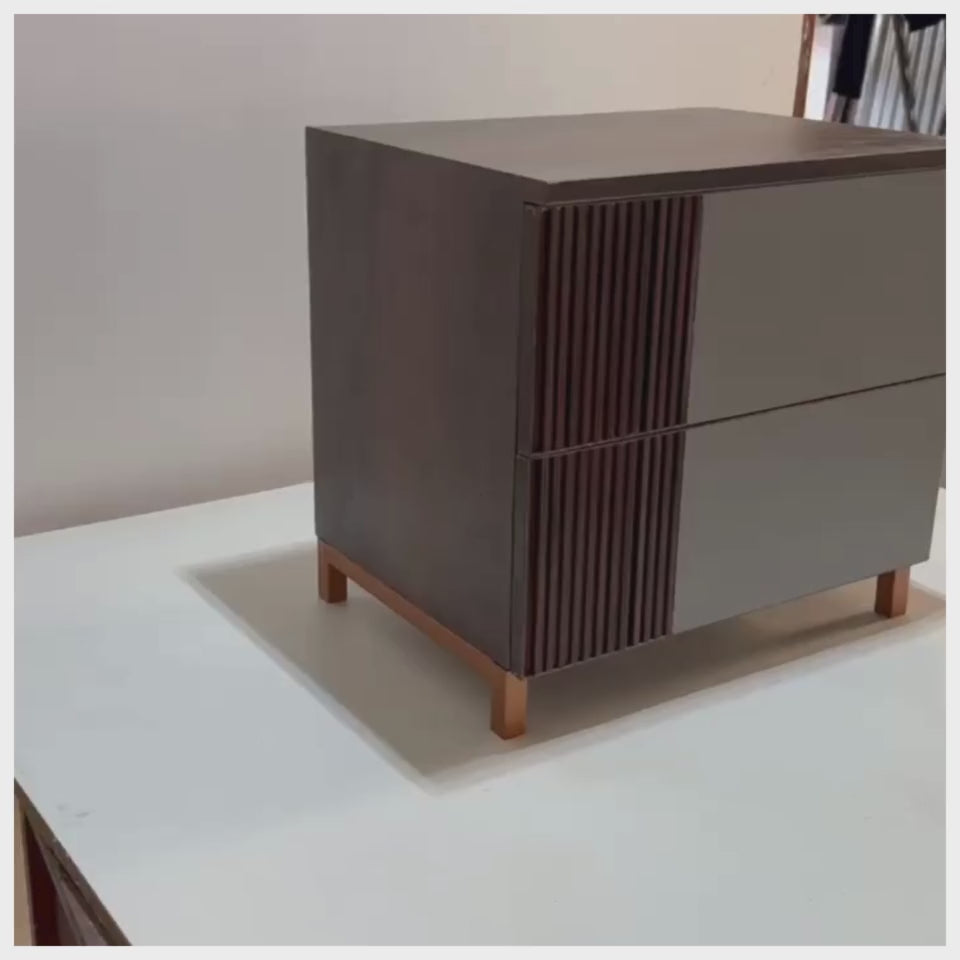 Walnut and Grey Ribbed Drawer Cabinet