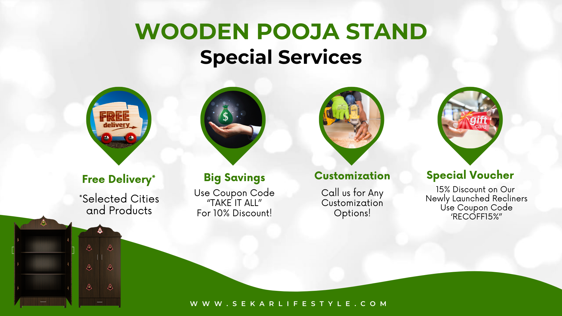 Pooja Stand (4 x 2 Feet, Dark Brown with Draw)