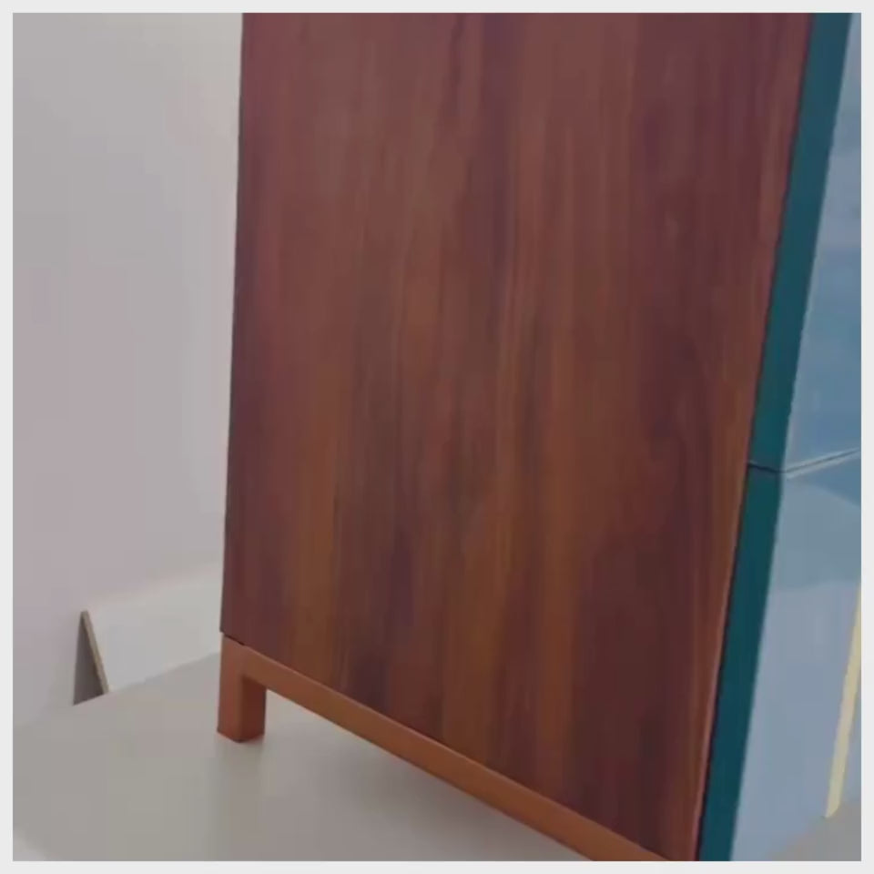 Blue and Walnut Gold Accent Drawer Cabinet