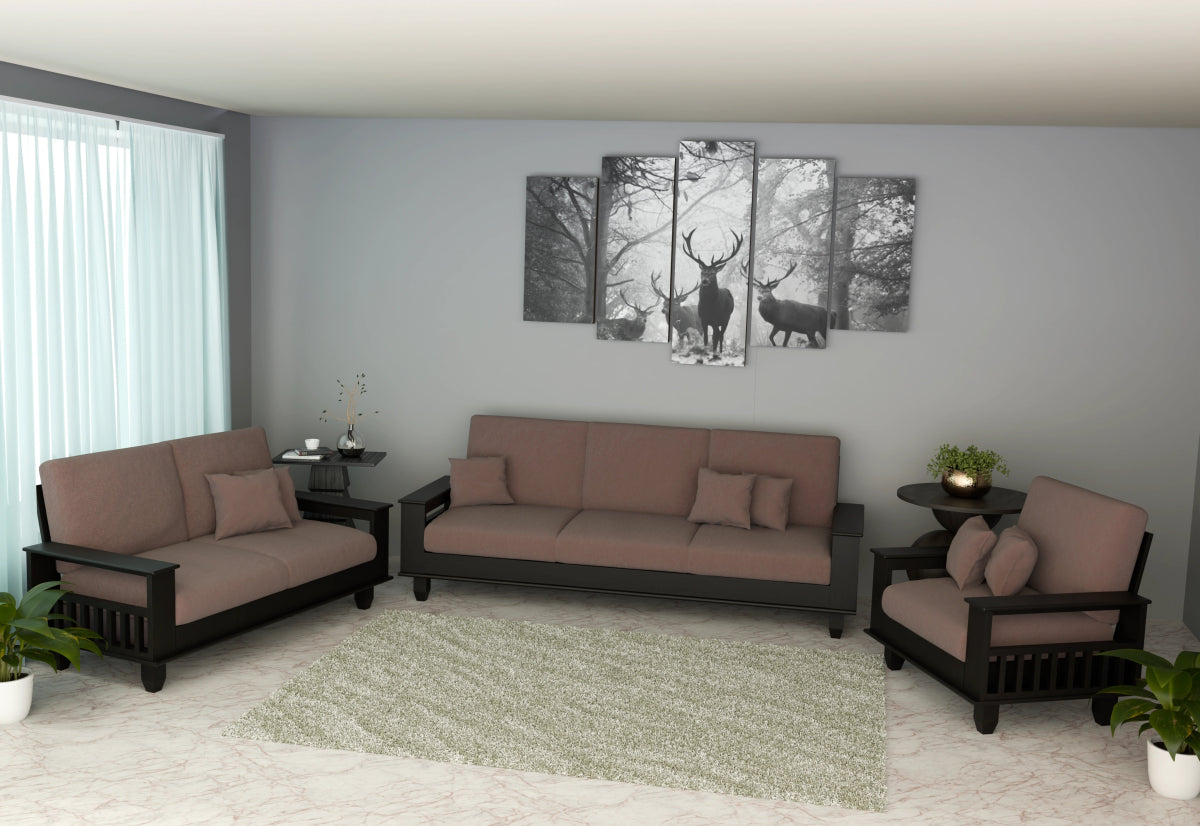 Teakwood Heritage Wooden Sofa Set – Premium Furniture with Cushions & Pillows - Sekar Lifestyle