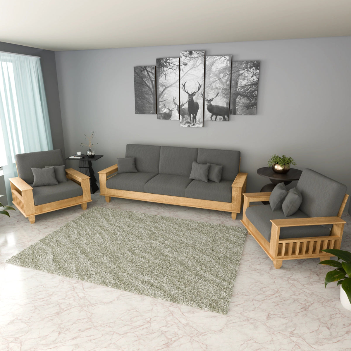 Teakwood Heritage Wooden Sofa Set – Premium Furniture with Cushions & Pillows - Sekar Lifestyle