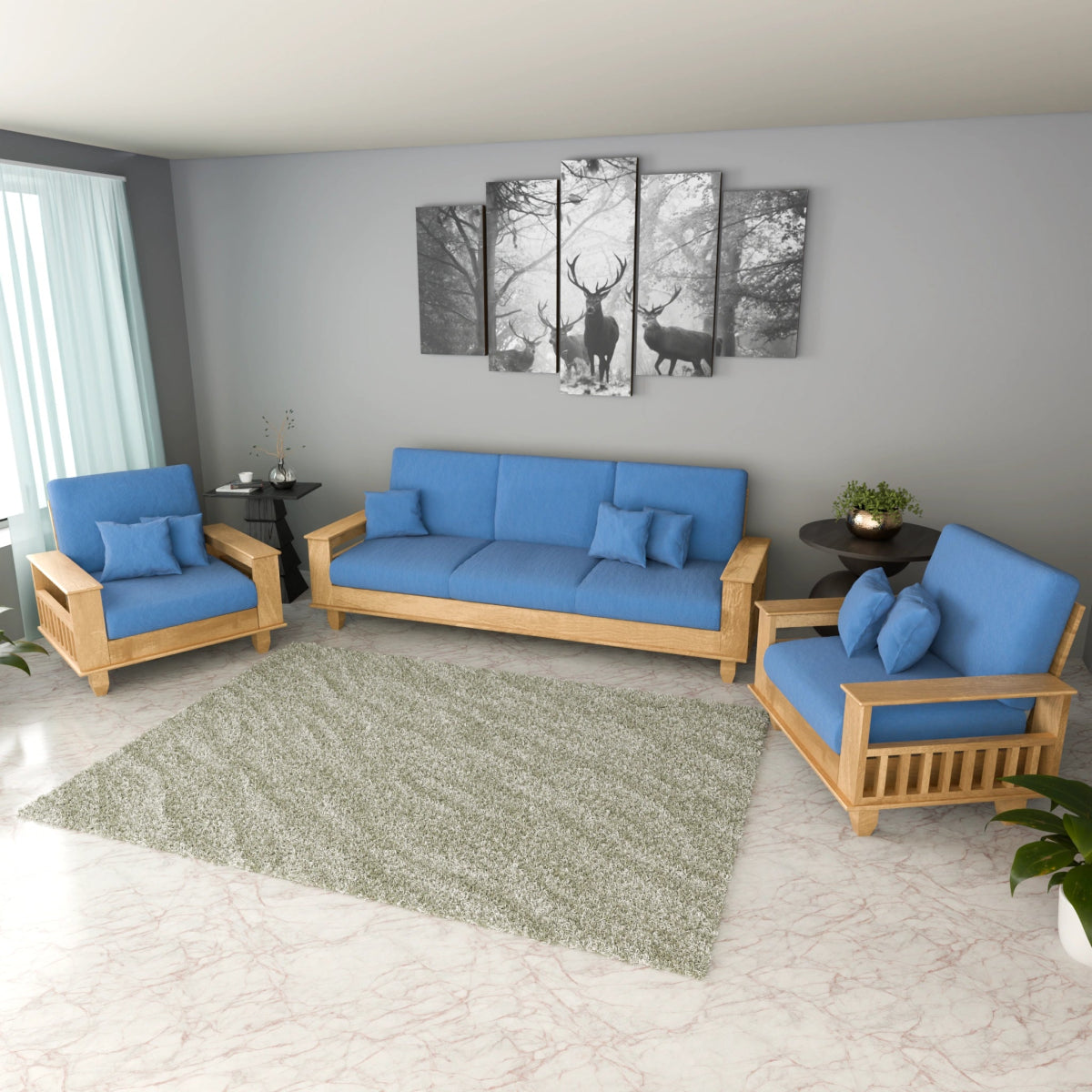 Teakwood Heritage Wooden Sofa Set – Premium Furniture with Cushions & Pillows - Sekar Lifestyle