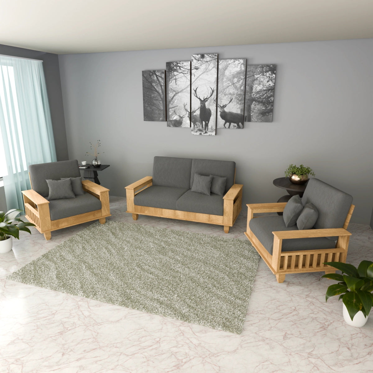 Teakwood Heritage Wooden Sofa Set – Premium Furniture with Cushions & Pillows - Sekar Lifestyle