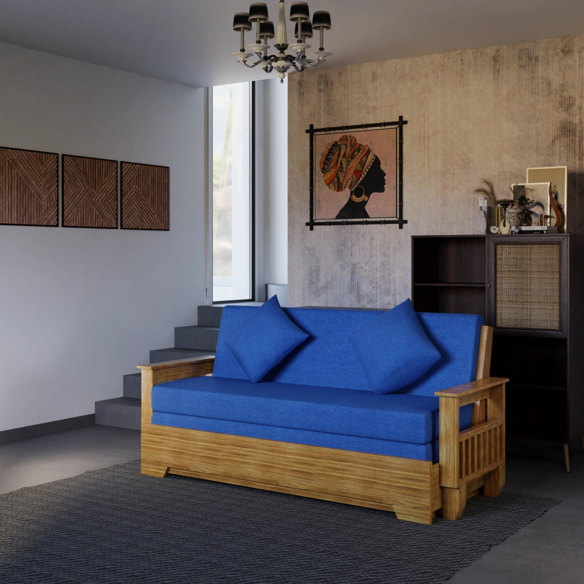 Teakwood Vintage Harmony Sofa Cum Bed – With Pillows - Sekar Lifestyle