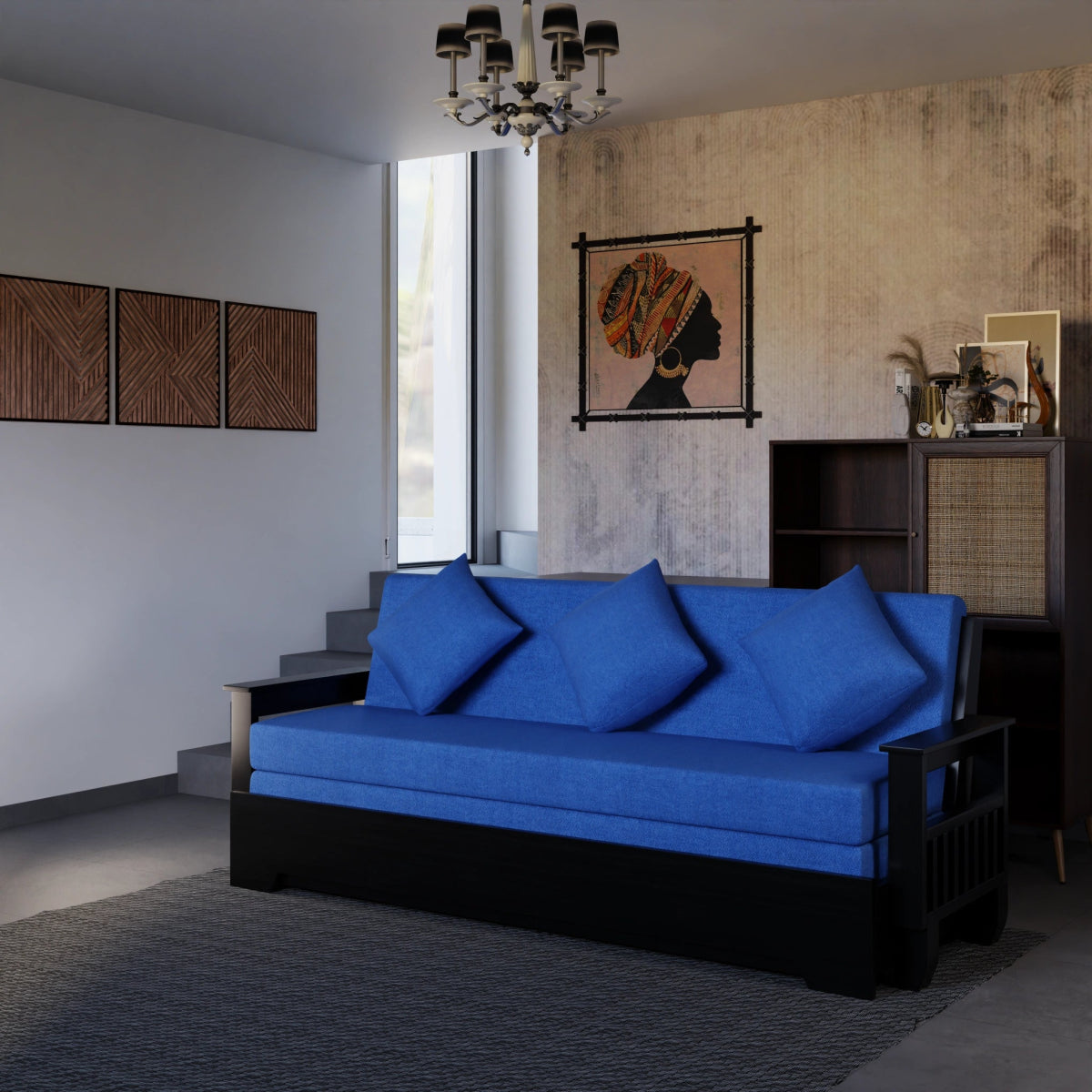 Teakwood Vintage Harmony Sofa Cum Bed – With Pillows - Sekar Lifestyle