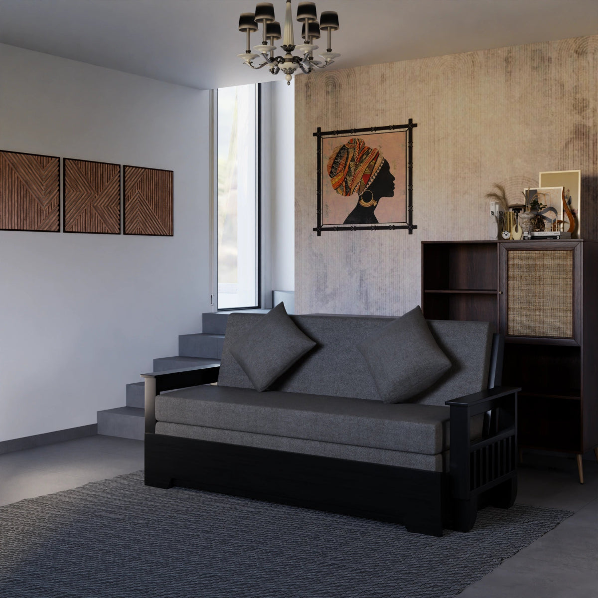 Teakwood Vintage Harmony Sofa Cum Bed – With Pillows - Sekar Lifestyle