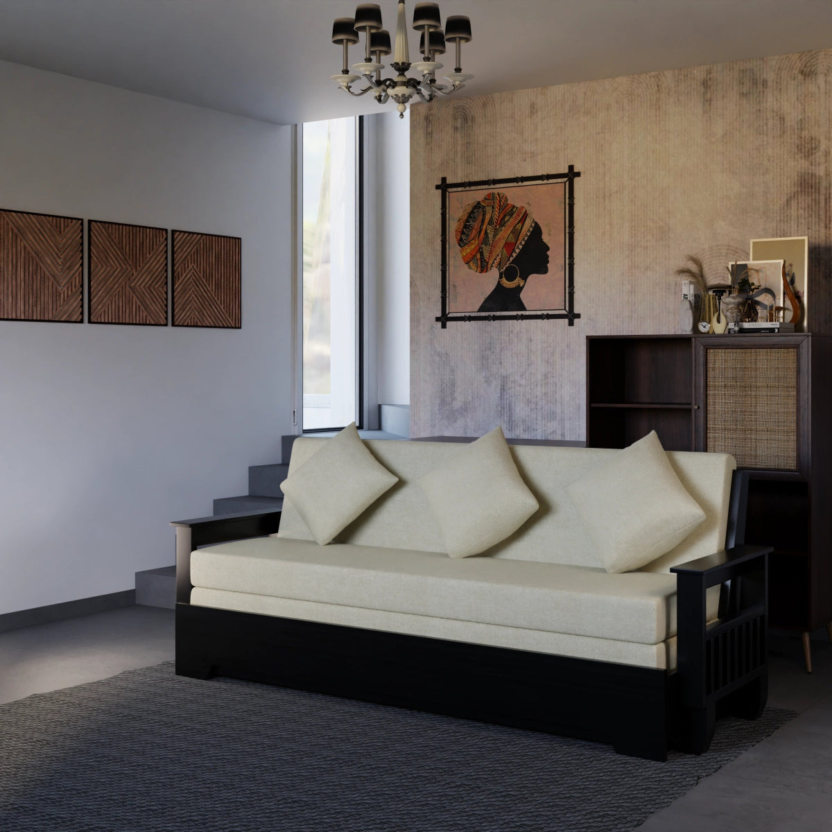 Teakwood Vintage Harmony Sofa Cum Bed – With Pillows - Sekar Lifestyle