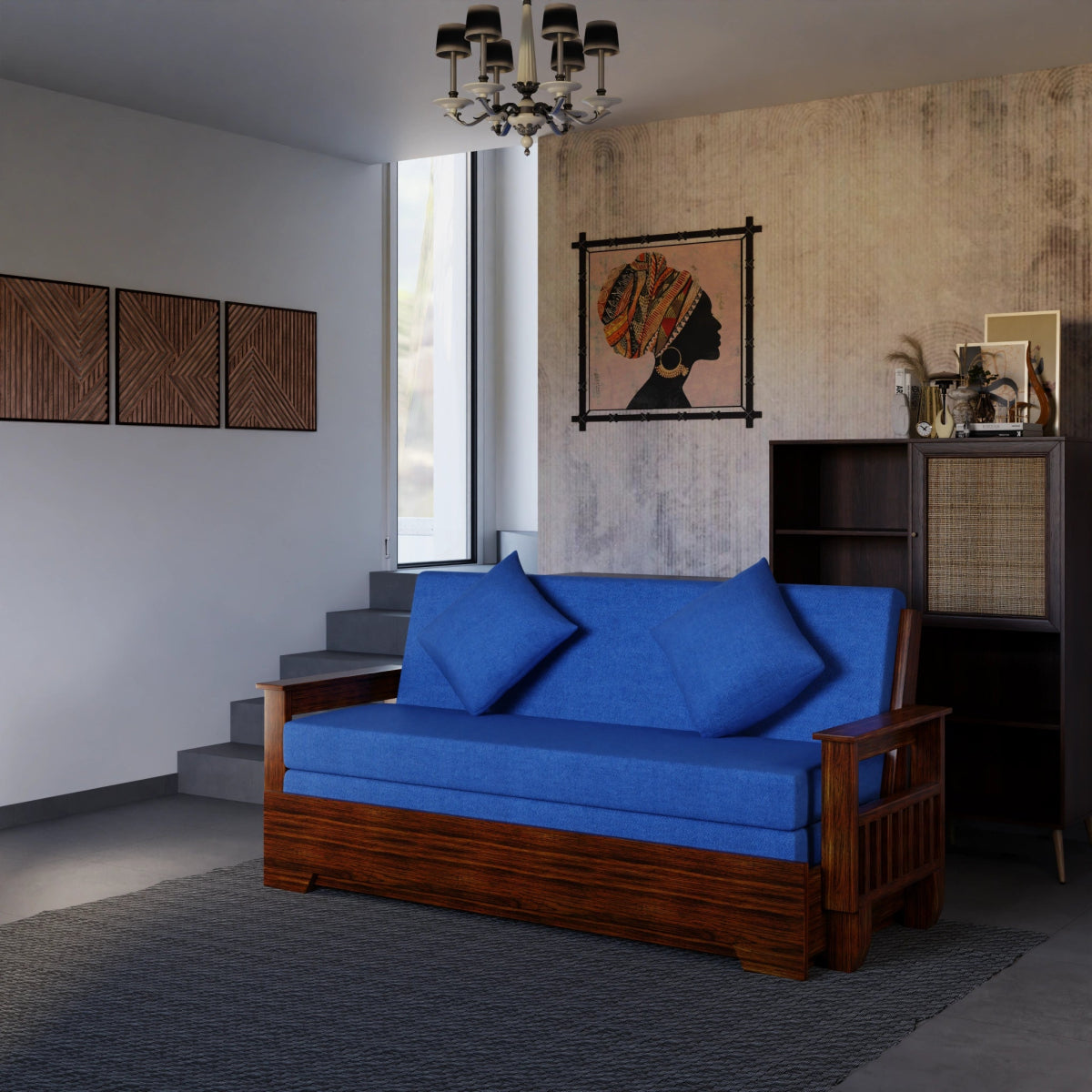 Teakwood Vintage Harmony Sofa Cum Bed – With Pillows - Sekar Lifestyle