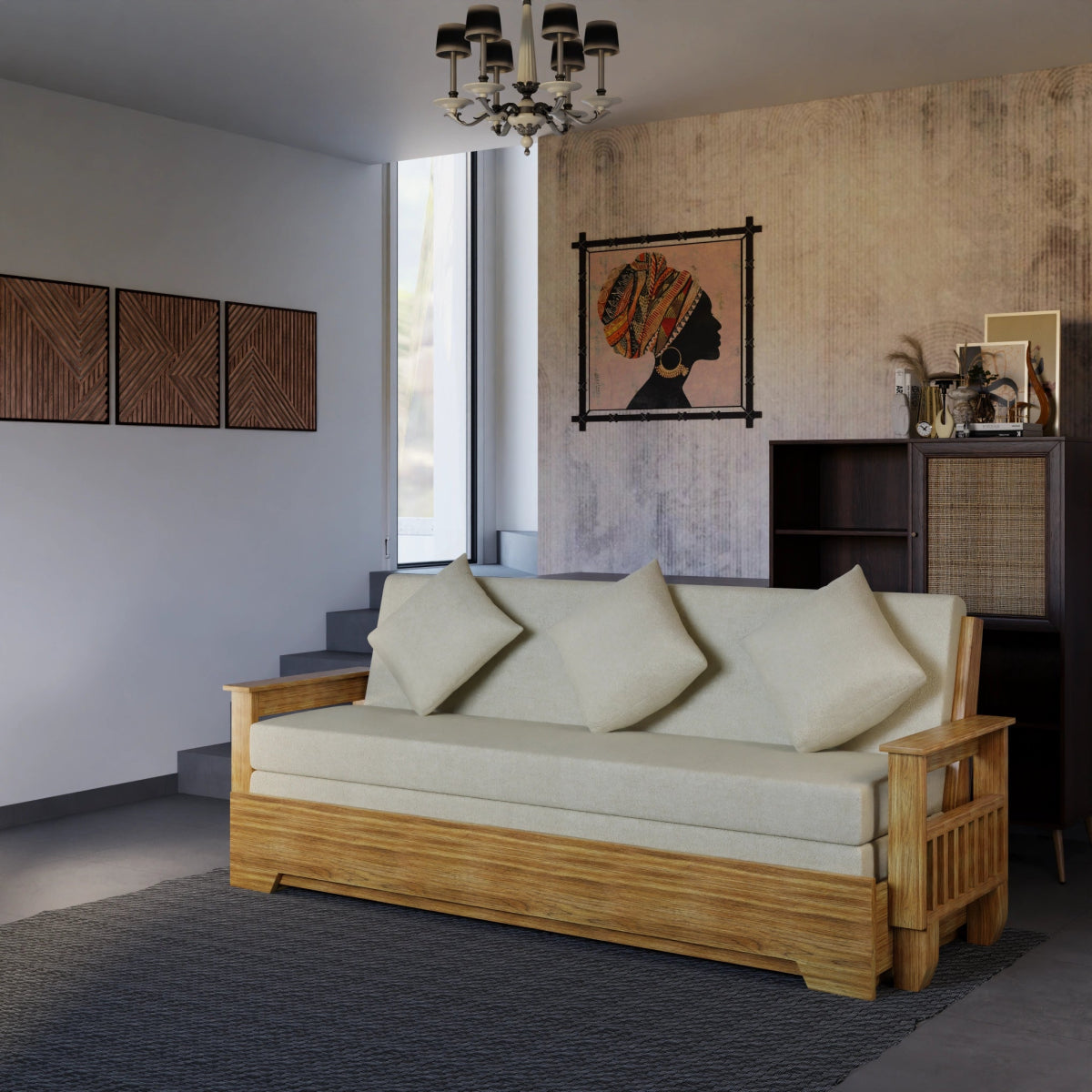 Teakwood Vintage Harmony Sofa Cum Bed – With Pillows - Sekar Lifestyle