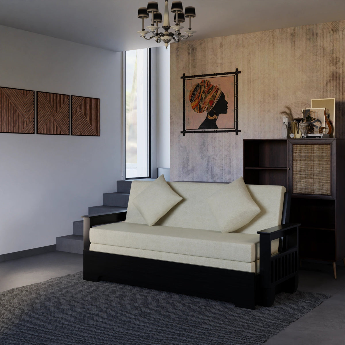 Teakwood Vintage Harmony Sofa Cum Bed – With Pillows - Sekar Lifestyle