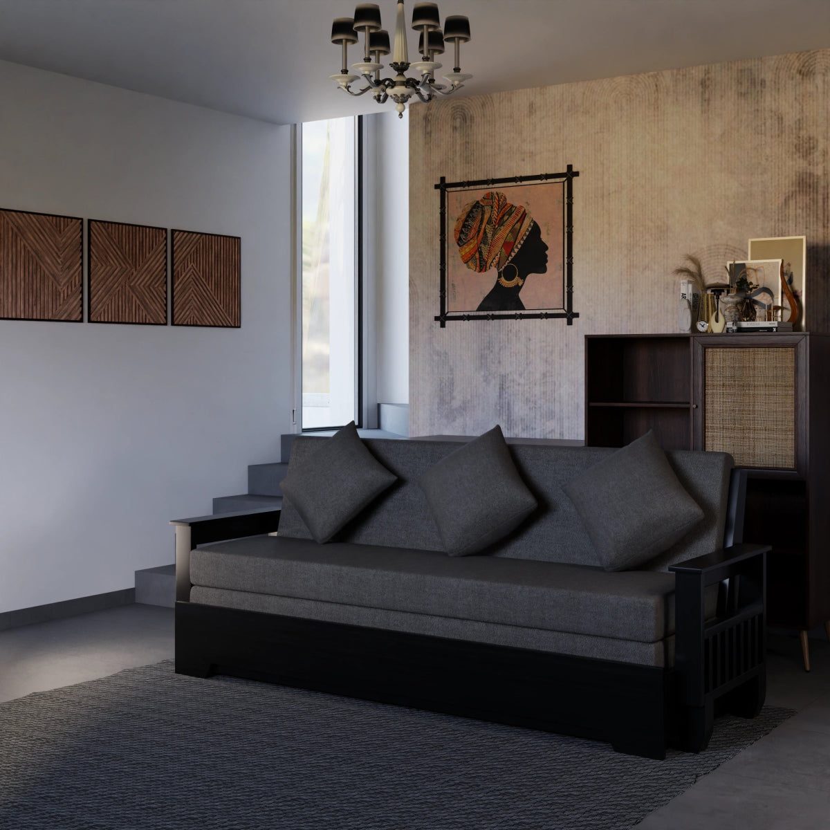 Teakwood Vintage Harmony Sofa Cum Bed – With Pillows - Sekar Lifestyle