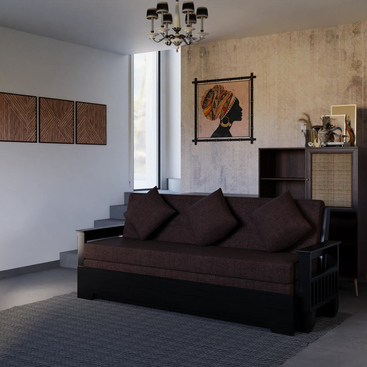 Teakwood Vintage Harmony Sofa Cum Bed – With Pillows - Sekar Lifestyle