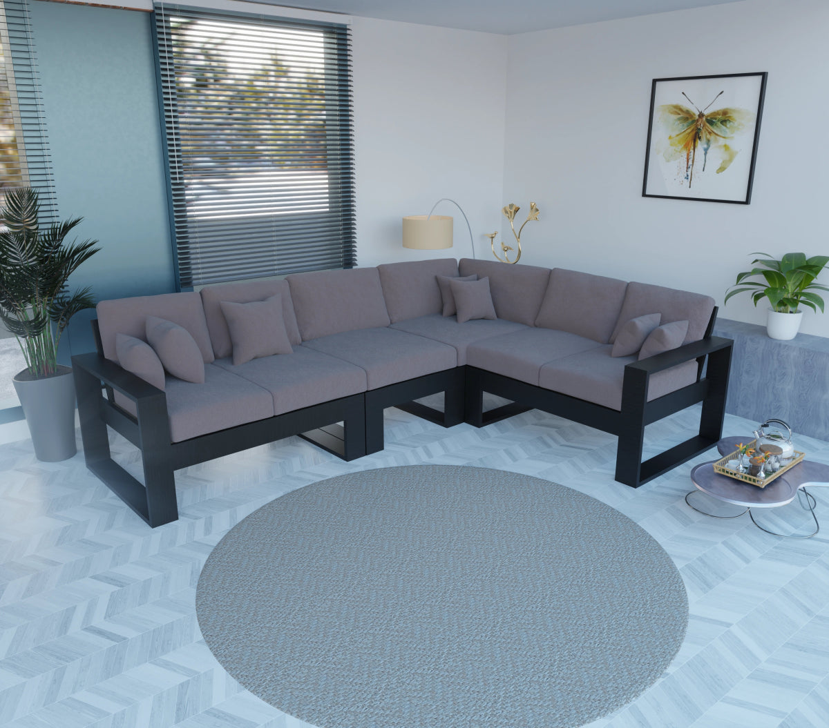 Urban Comfort Series – China Teak Corner Sofa with Pillows - Sekar Lifestyle