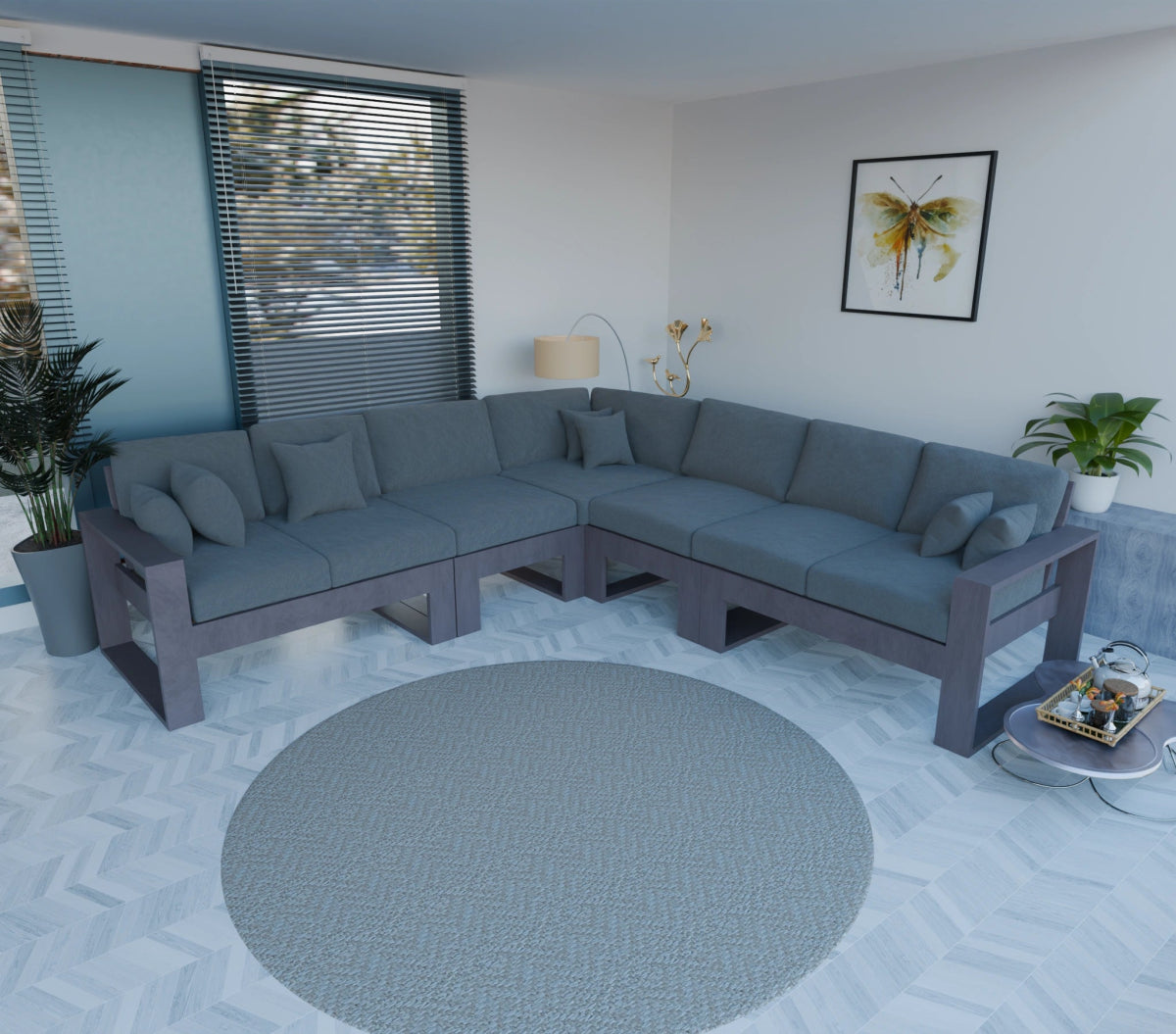 Urban Comfort Series – China Teak Corner Sofa with Pillows - Sekar Lifestyle