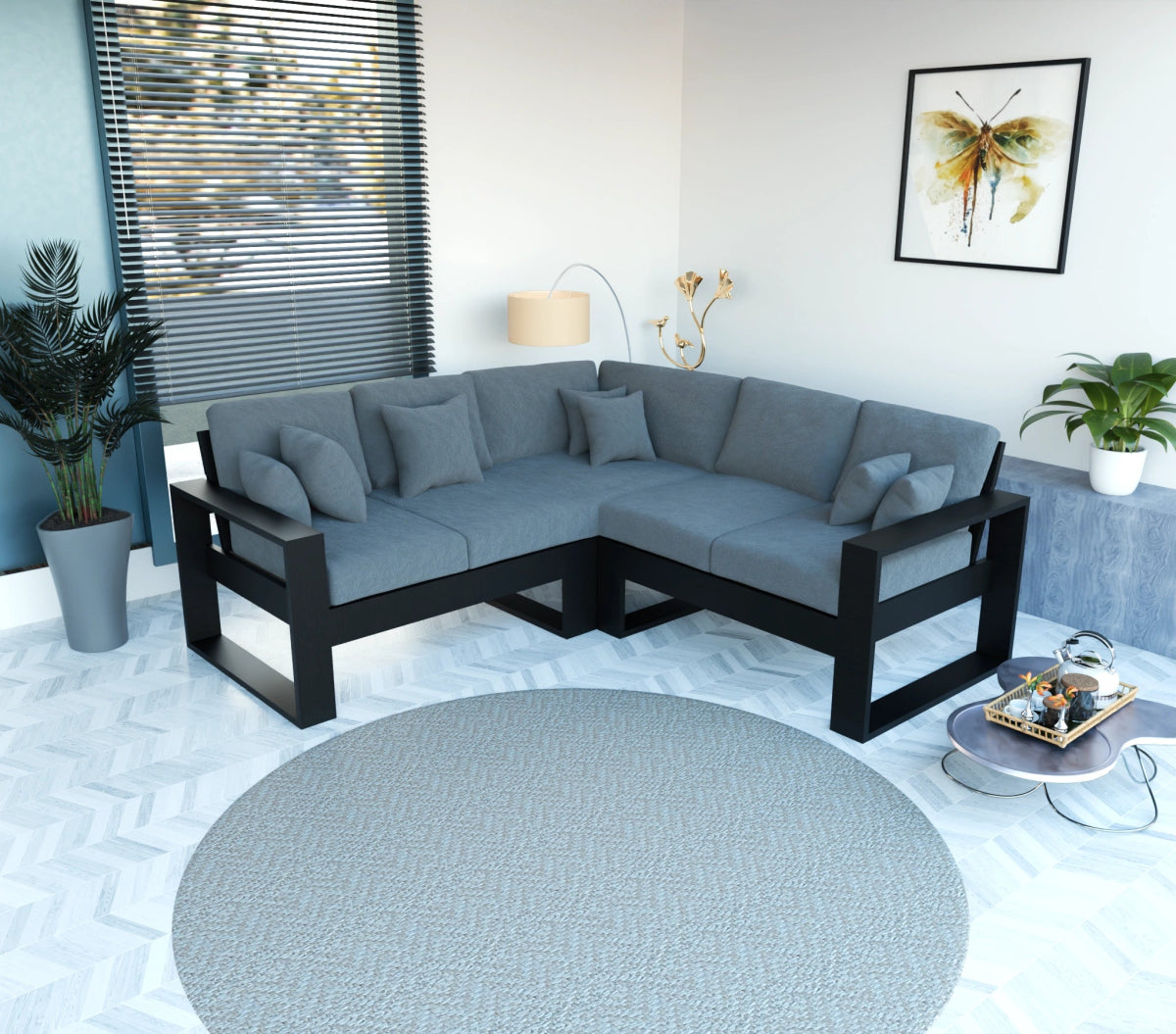 Urban Comfort Series – China Teak Corner Sofa with Pillows - Sekar Lifestyle