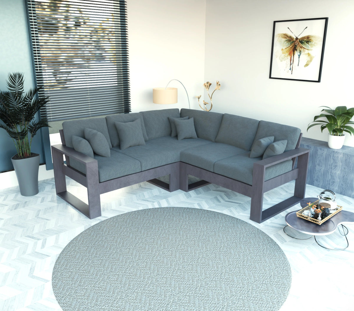 Urban Comfort Series – China Teak Corner Sofa with Pillows - Sekar Lifestyle