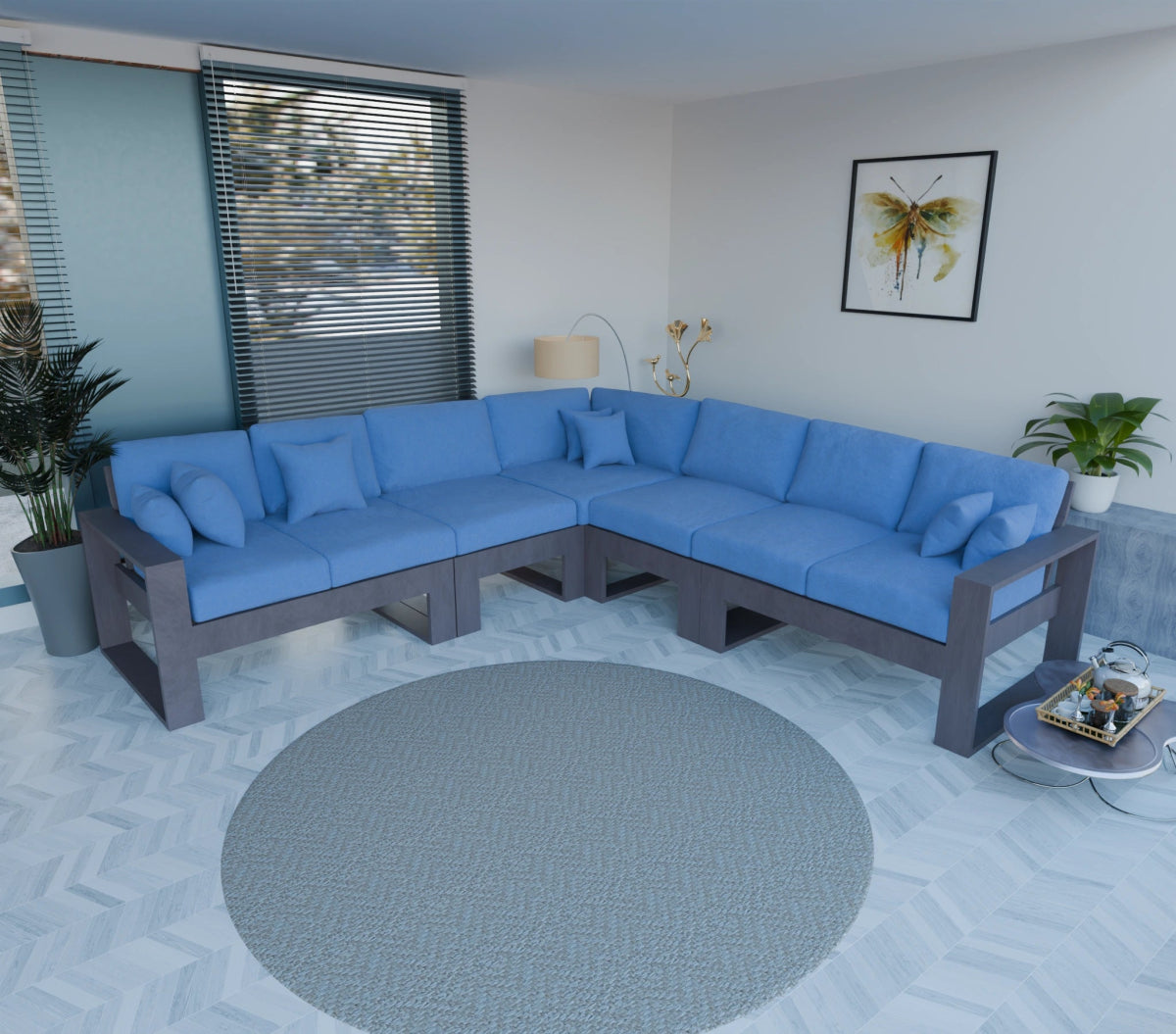 Urban Comfort Series – China Teak Corner Sofa with Pillows - Sekar Lifestyle