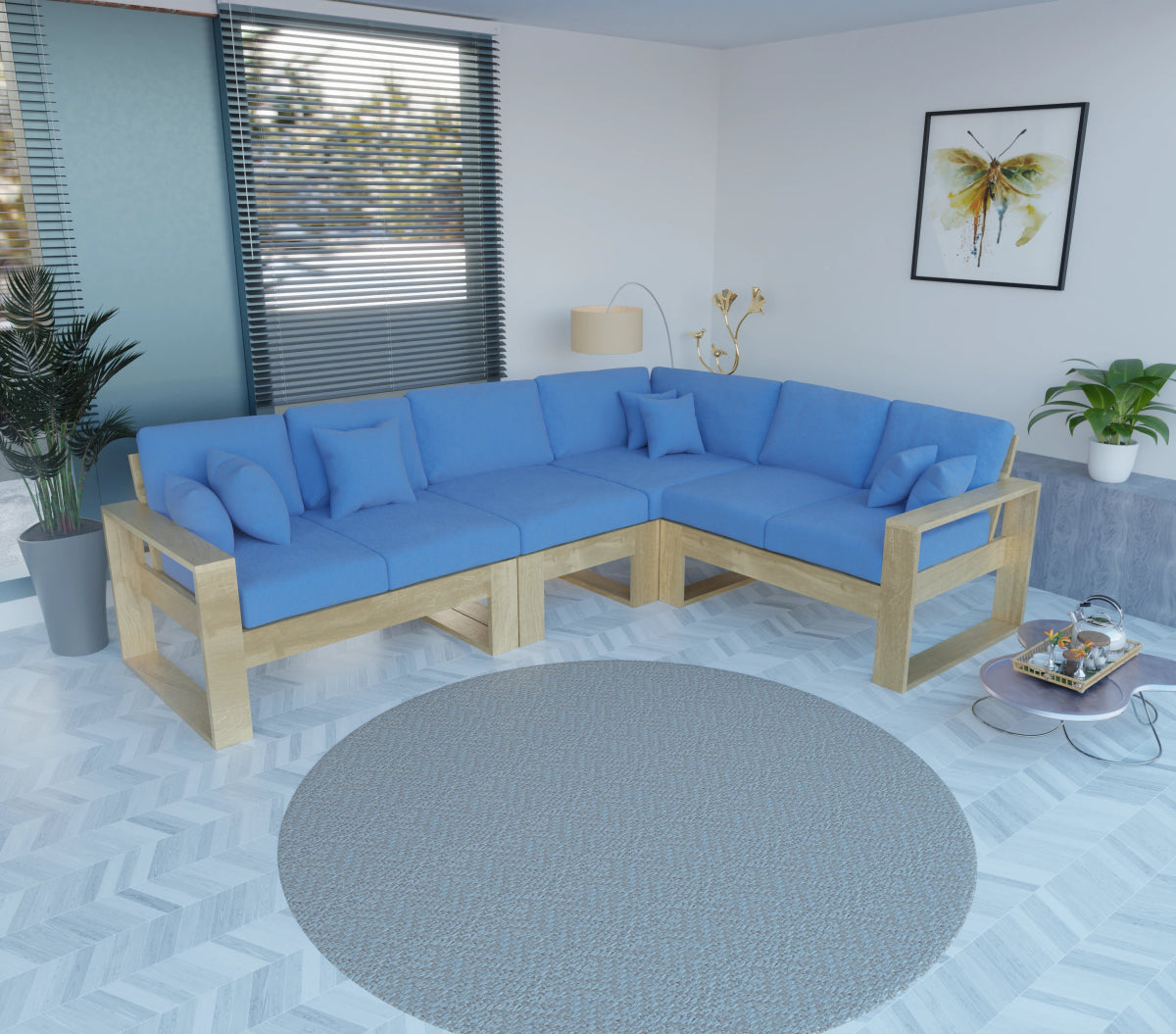 Urban Comfort Series – China Teak Corner Sofa with Pillows - Sekar Lifestyle