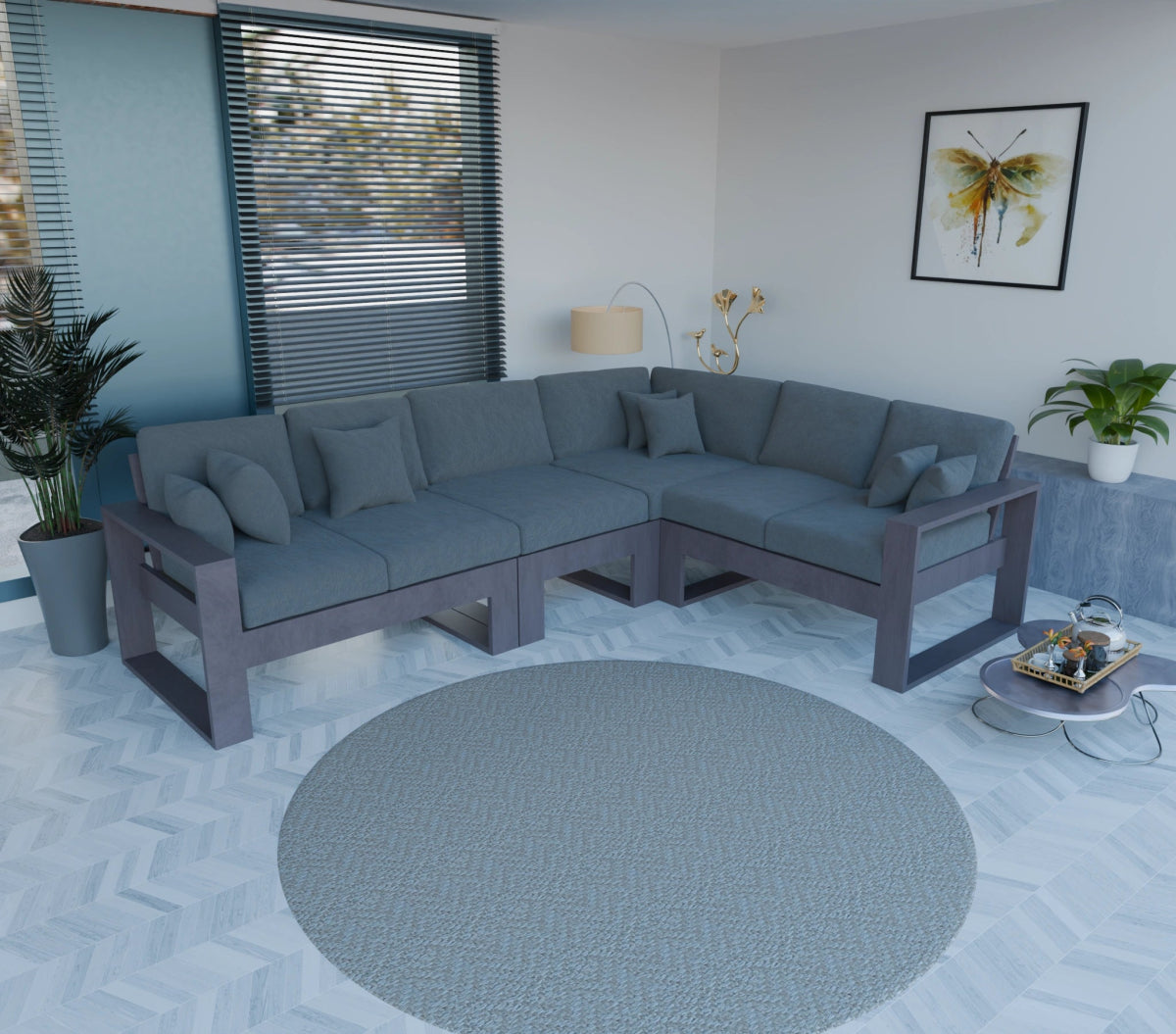 Urban Comfort Series – China Teak Corner Sofa with Pillows - Sekar Lifestyle