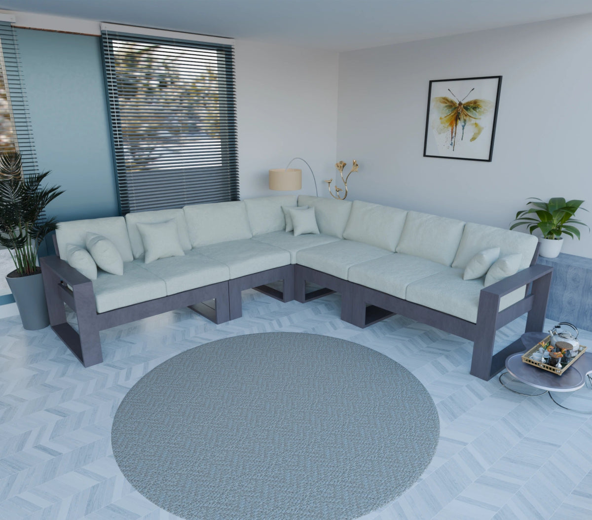 Urban Comfort Series – China Teak Corner Sofa with Pillows - Sekar Lifestyle