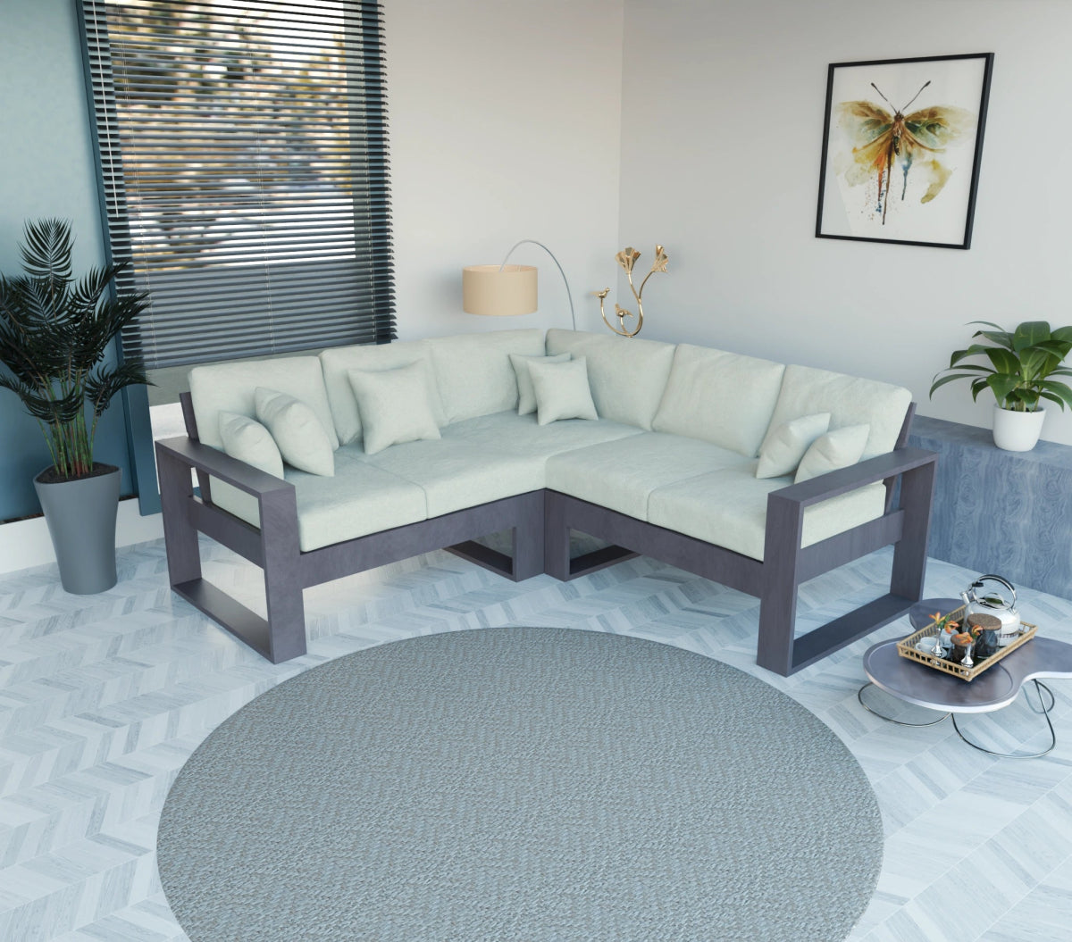 Urban Comfort Series – China Teak Corner Sofa with Pillows - Sekar Lifestyle