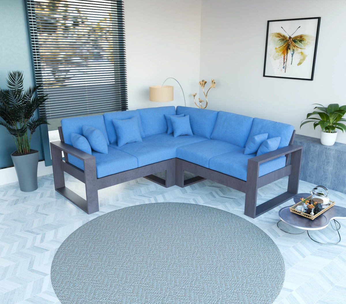 Urban Comfort Series – China Teak Corner Sofa with Pillows - Sekar Lifestyle