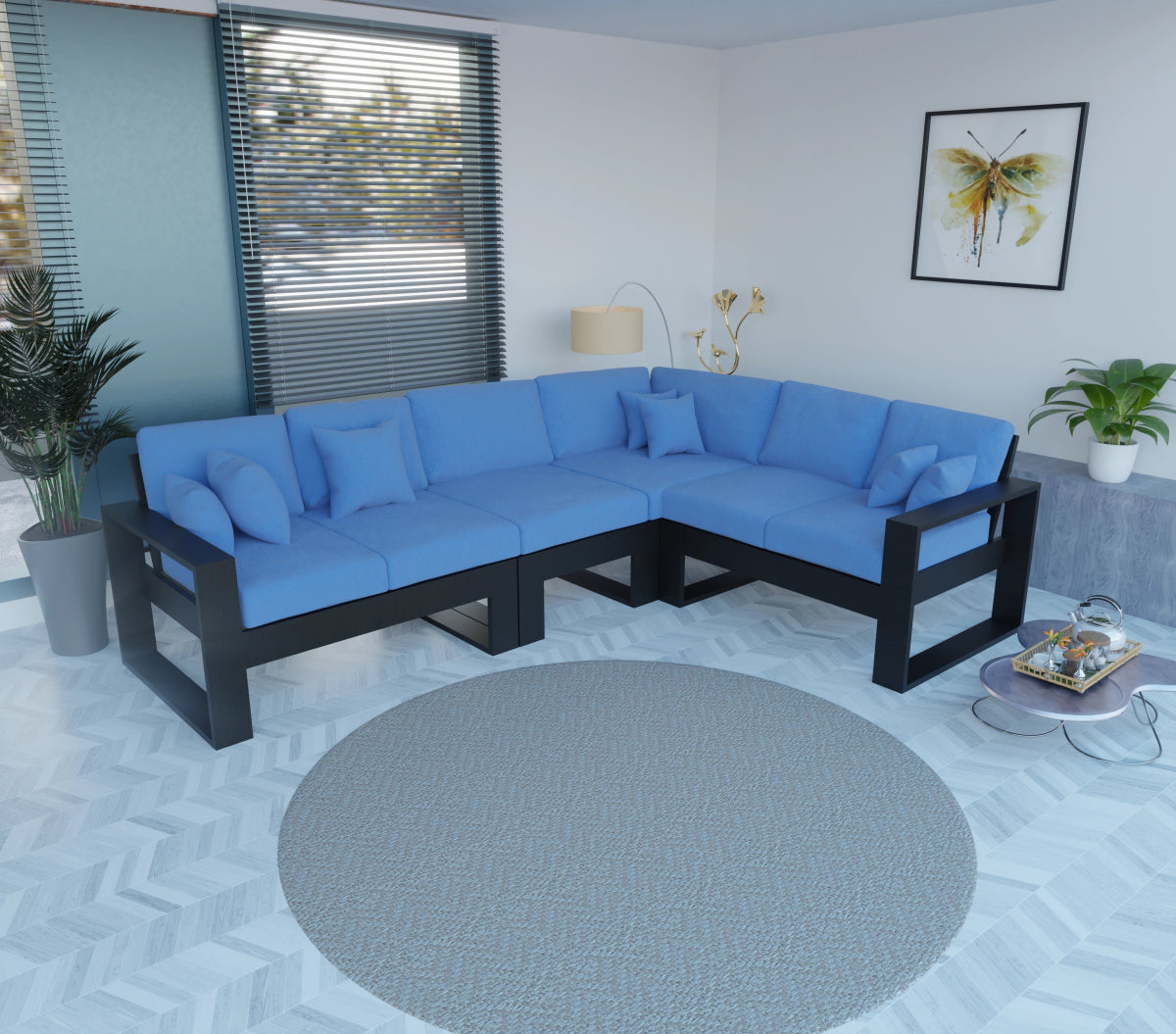 Urban Comfort Series – China Teak Corner Sofa with Pillows - Sekar Lifestyle