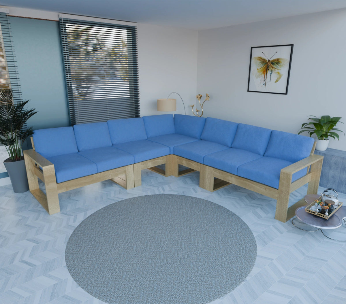 Urban Comfort Series – Teak Wood Corner Sofa | Premium Furniture - Sekar Lifestyle