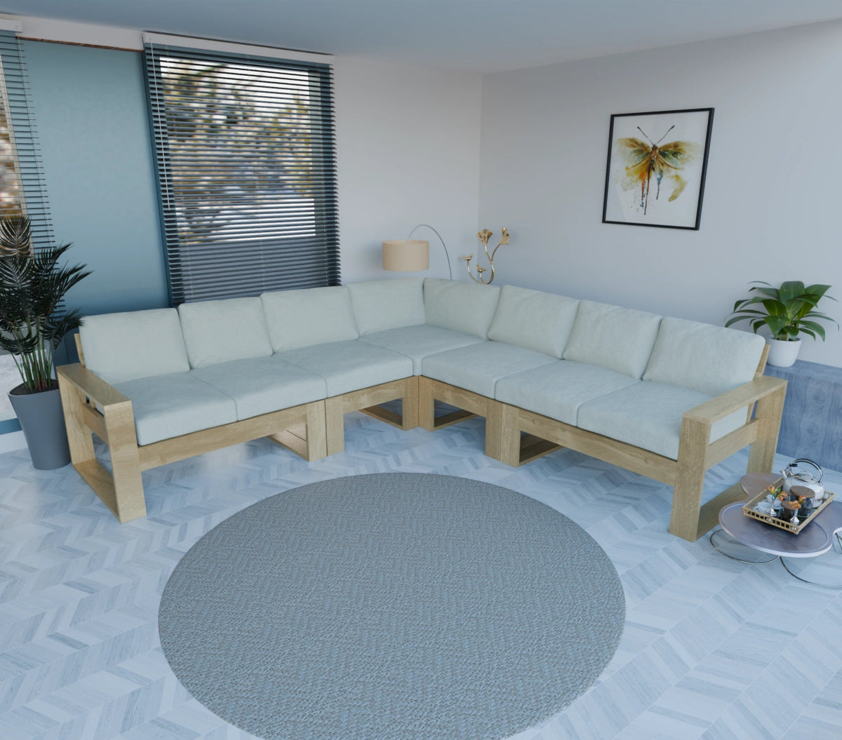 Urban Comfort Series – Teak Wood Corner Sofa | Premium Furniture - Sekar Lifestyle