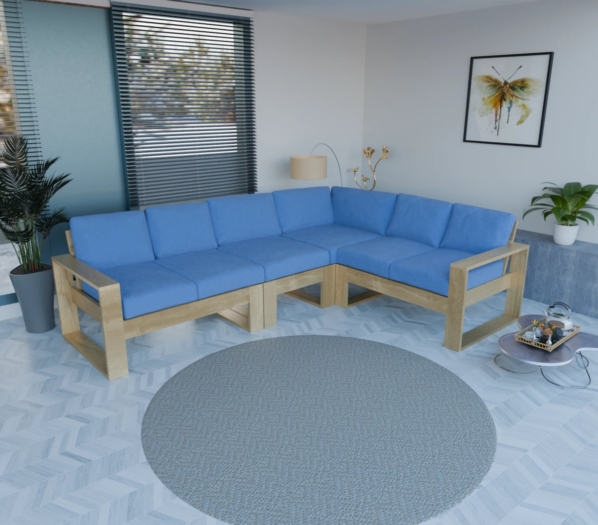 Urban Comfort Series – Teak Wood Corner Sofa | Premium Furniture - Sekar Lifestyle