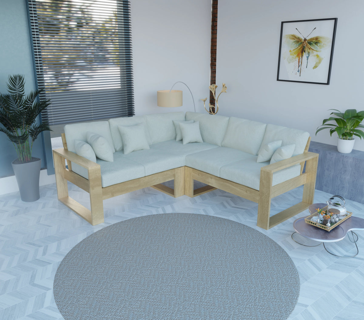 Urban Comfort Series – Teak Wood Corner Sofa | Premium Furniture - Sekar Lifestyle