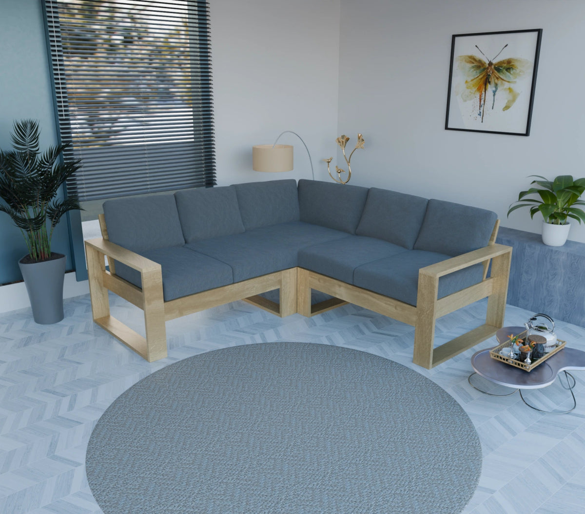 Urban Comfort Series – Teak Wood Corner Sofa | Premium Furniture - Sekar Lifestyle