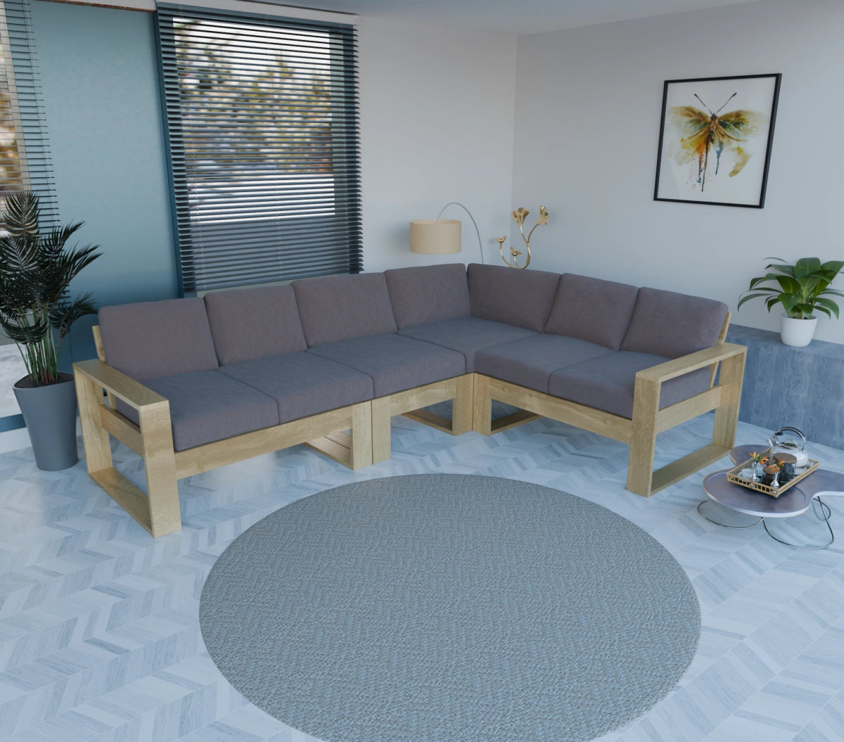 Urban Comfort Series – Teak Wood Corner Sofa | Premium Furniture - Sekar Lifestyle