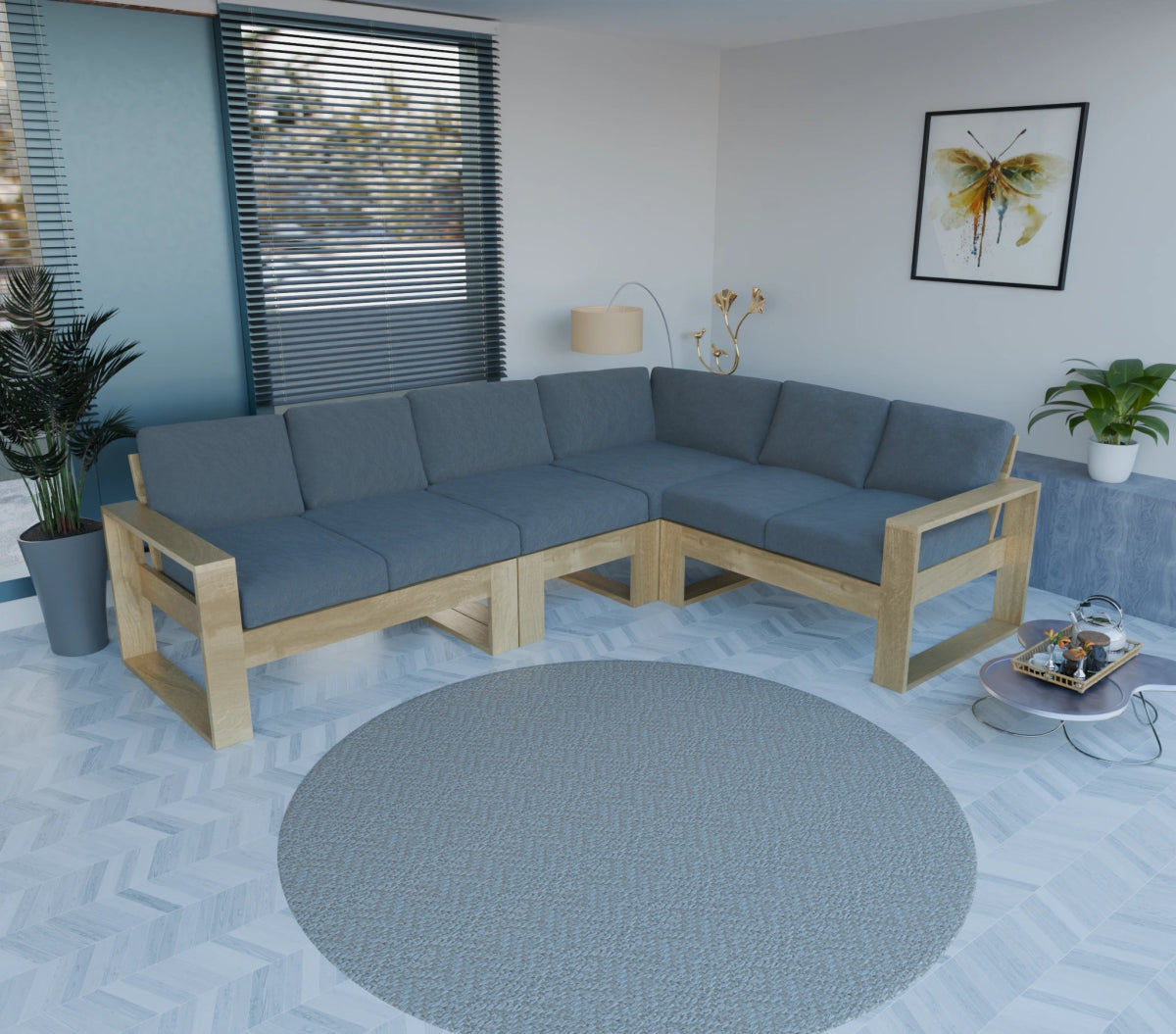 Urban Comfort Series – Teak Wood Corner Sofa | Premium Furniture - Sekar Lifestyle