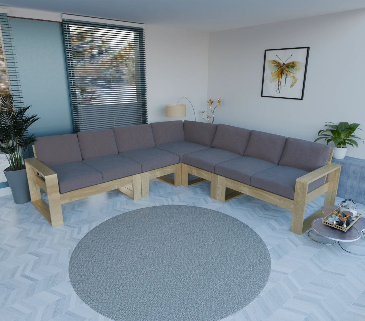 Urban Comfort Series – Teak Wood Corner Sofa | Premium Furniture - Sekar Lifestyle