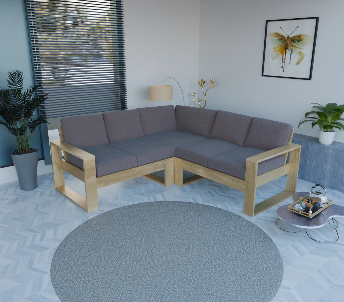 Urban Comfort Series – Teak Wood Corner Sofa | Premium Furniture - Sekar Lifestyle