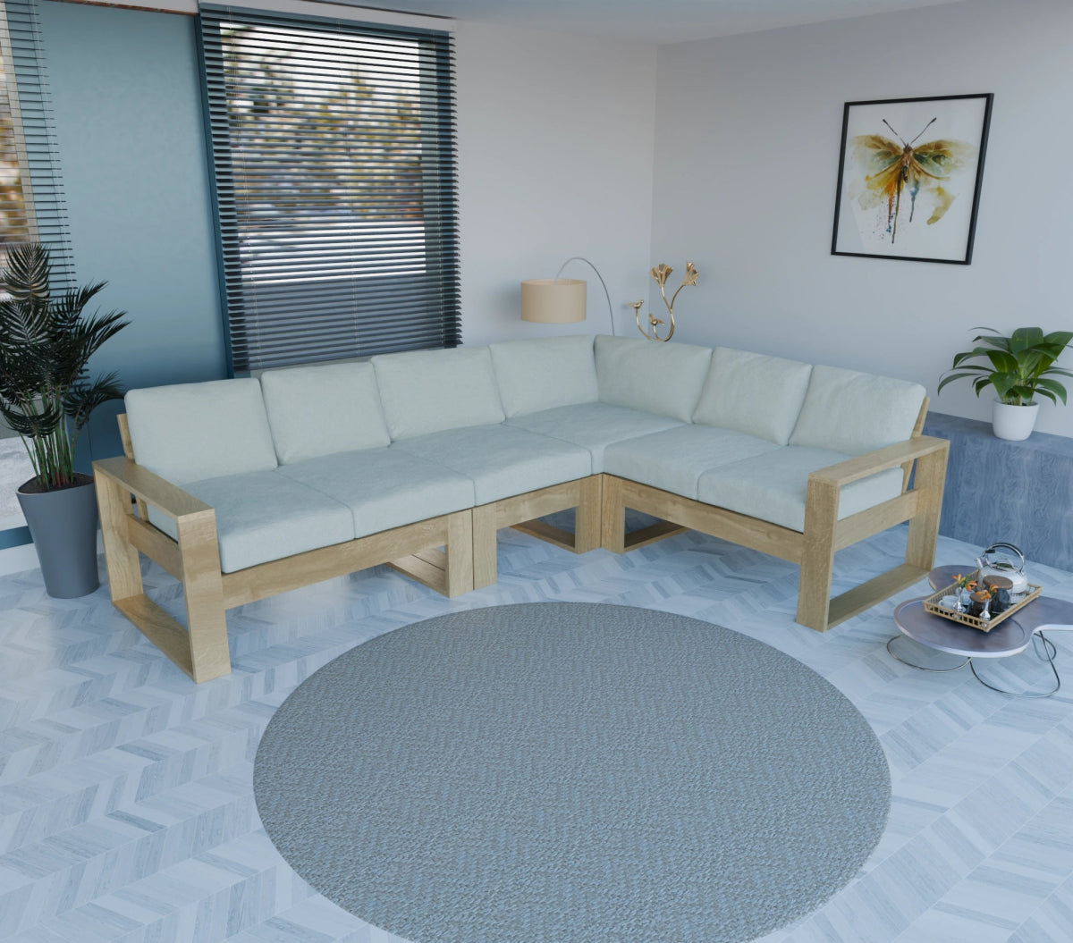 Urban Comfort Series – Teak Wood Corner Sofa | Premium Furniture - Sekar Lifestyle